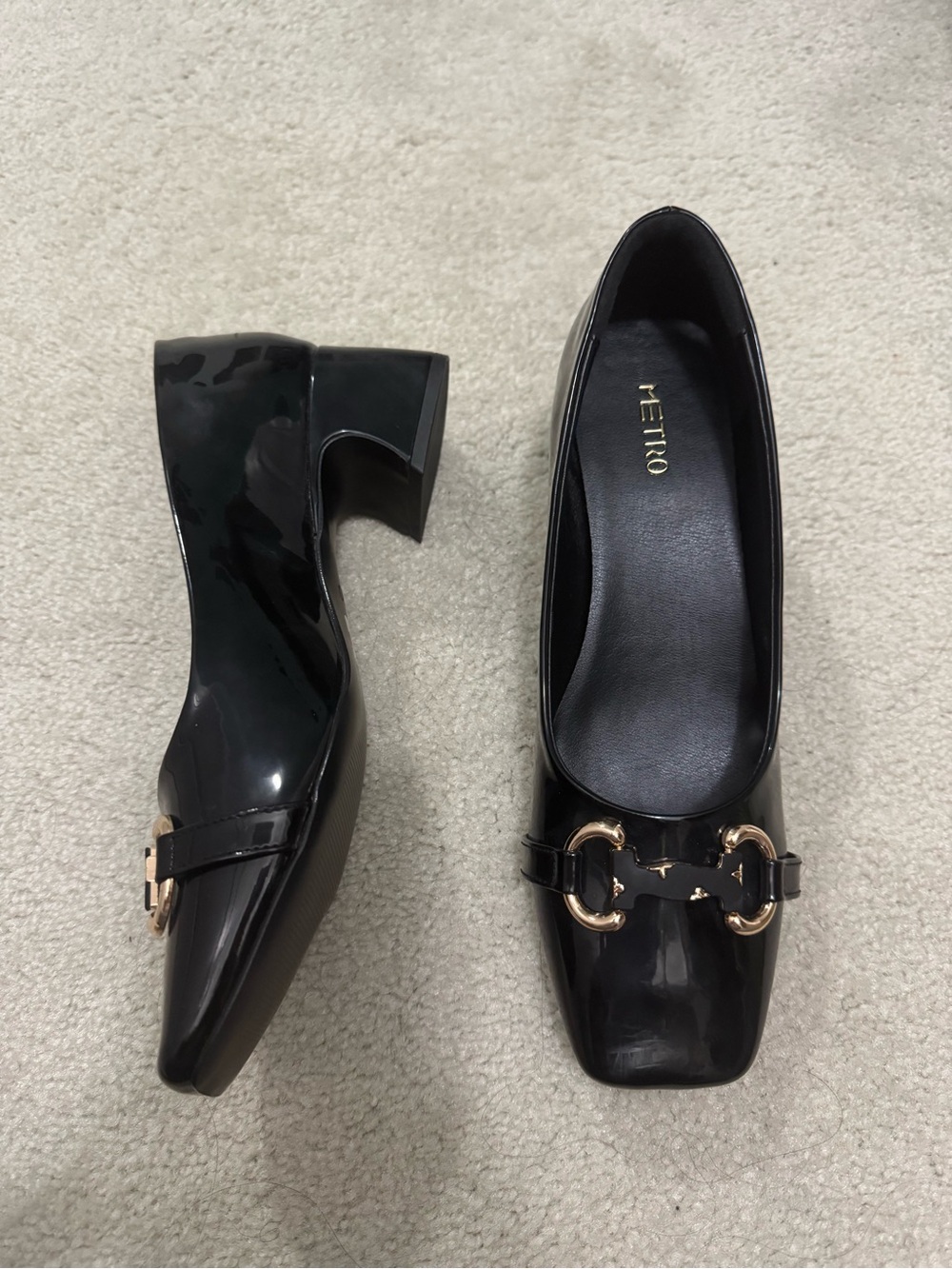 Metro Black Patent Loafers with Gold Hardware